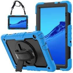Voor Huawei MediaPad T5 schokbestendige kleurrijke siliconen + pc beschermende behuizing met houder & schouderriem & handriem (lichtblauw)