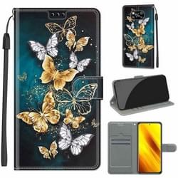 Voor Xiaomi Poco X3 NFC Voltage Gekleurde Tekening Magnetische Clasp Horizontale Flip PU Lederen Case met Houder & Card Slots (C20 Gold Silver Flying Butterflies)