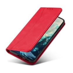 Voor Xiaomi Poco X3 NFC skin-feel kalfshuid textuur magnetische dual-fold horizontale flip lederen geval met houder & kaart slots &portemonnee (rood)