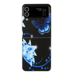 Voor Samsung Galaxy Z Flip 3 5G Opvouwbare Gekleurde Tekening PC Telefoon Case (Blauwe Vlinder Bloem)