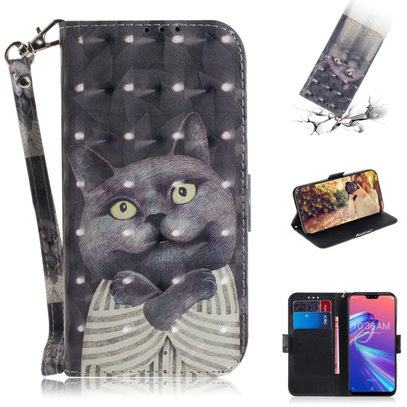 3D gekleurde tekening knuffel kat patroon horizontale Flip lederen case voor ASUS Zenfone Max Pro (m2) ZB631KL met houder & kaartsleuven & portemonne