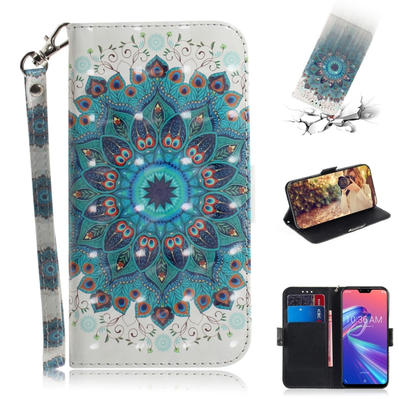 3D gekleurde tekening Peacock krans patroon horizontale Flip lederen case voor ASUS Zenfone Max Pro (m2) ZB631KL met houder & kaartsleuven & portemon