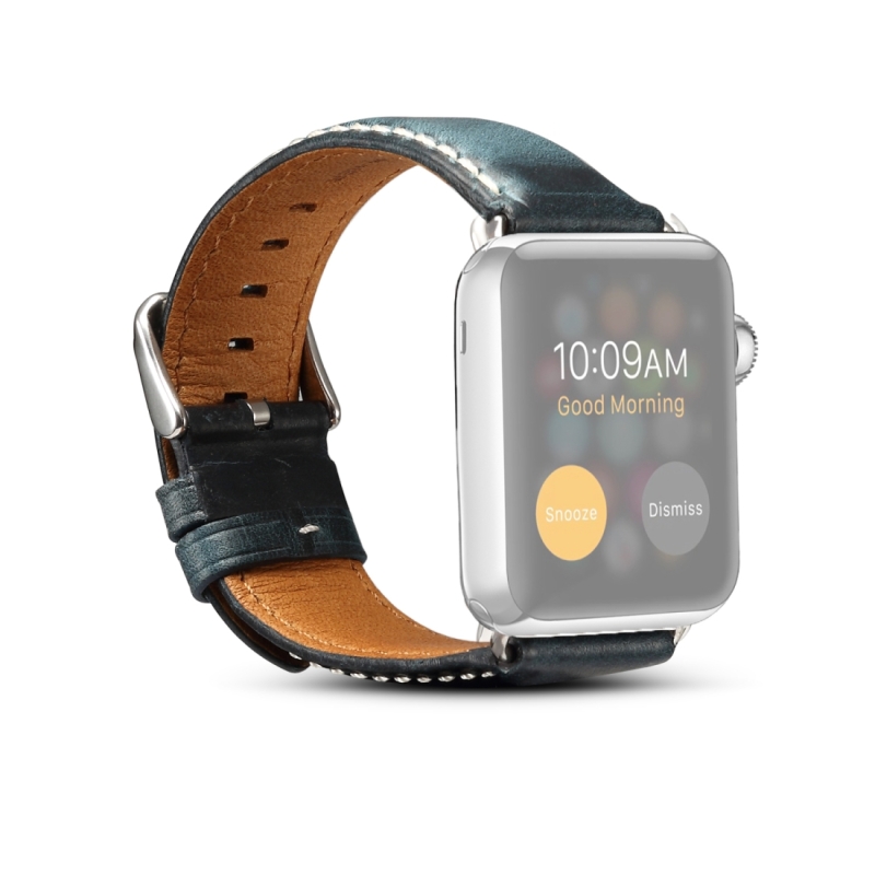 Denior Oil Wax Retro Watch Lederen band voor Apple Watch Series 5 & 4 40mm / 3 & 2 & 1 38mm (Donkerblauw)
