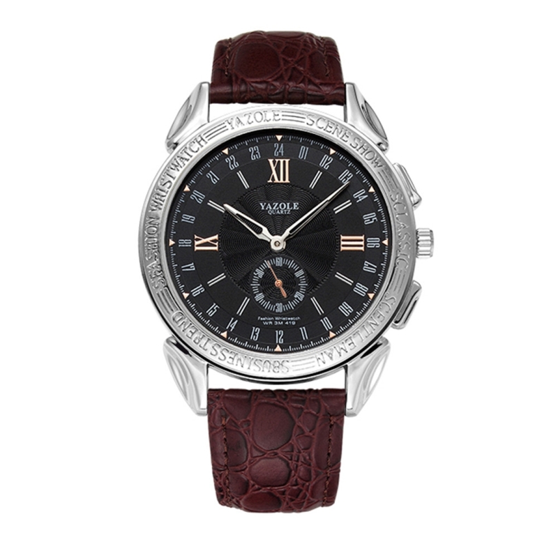 419 YAZOLE mannen mode Business leder Band Quartz Wrist Watch (bruin + zwart)