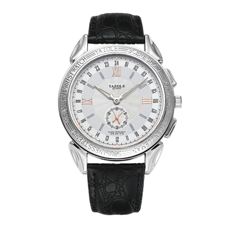 419 YAZOLE mannen mode Business leder Band Quartz Wrist Watch (zwart + wit)
