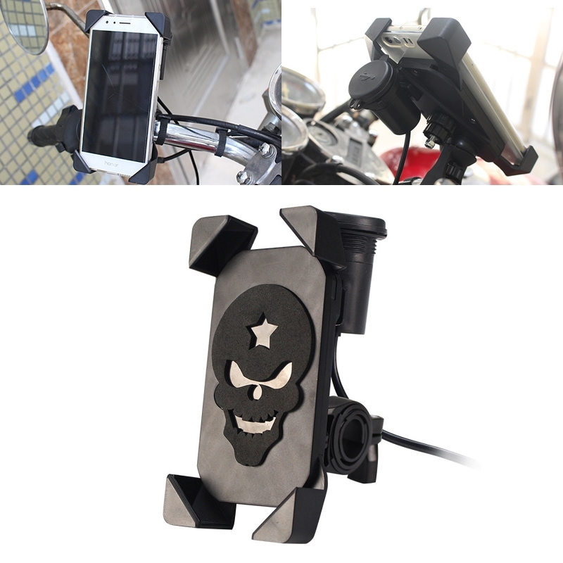 Draagbare motorfiets USB-oplader mobiele telefoon houder stuur versie (zwart)