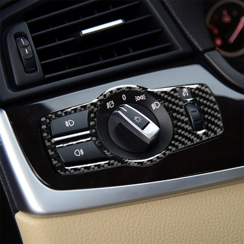 Koolstofvezel auto koplamp schakelaar decoratieve sticker voor BMW 5-serie F01/F10/F07/F25/F26