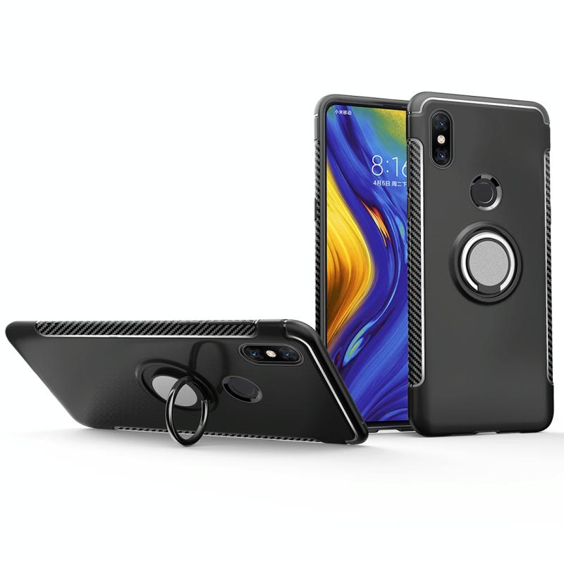 Magnetische 360 graden rotatie ring armor telefoon beschermhoes voor Xiaomi Mix 3 (Zwart)