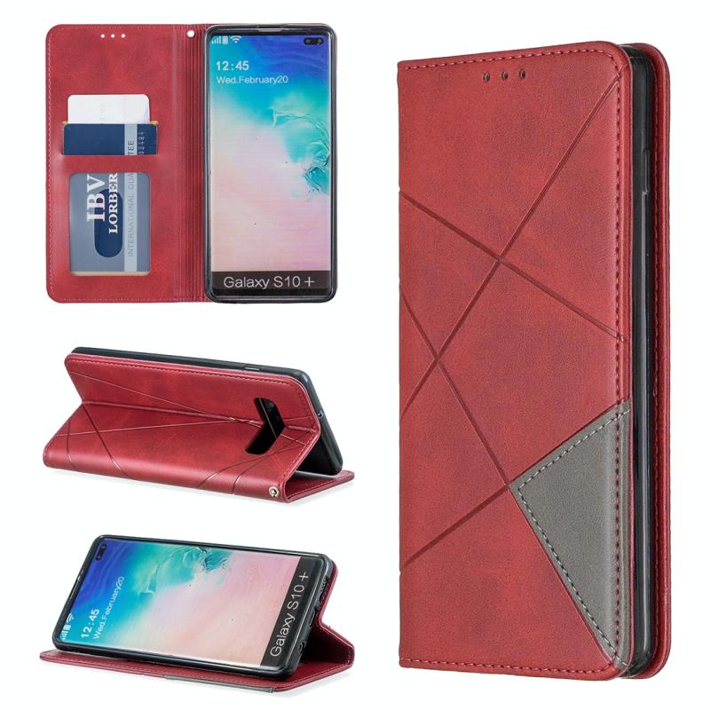 Rhombus textuur horizontale Flip magnetische lederen draagtas met houder & kaartsleuven & portemonnee voor Galaxy S10 PLUS (rood)