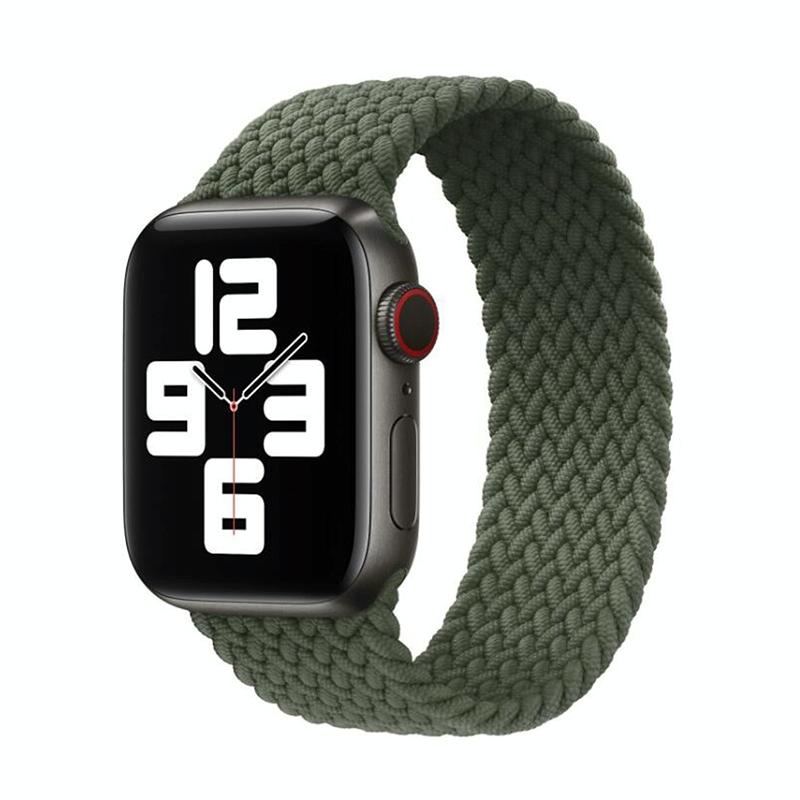 Nylon Single-turn Gevlochten watchband voor Apple Watch Series 6 & SE & 5 & 4 44mm / 3 & 2 & 1 42mm Lengte:S 138mm(Olive Green)