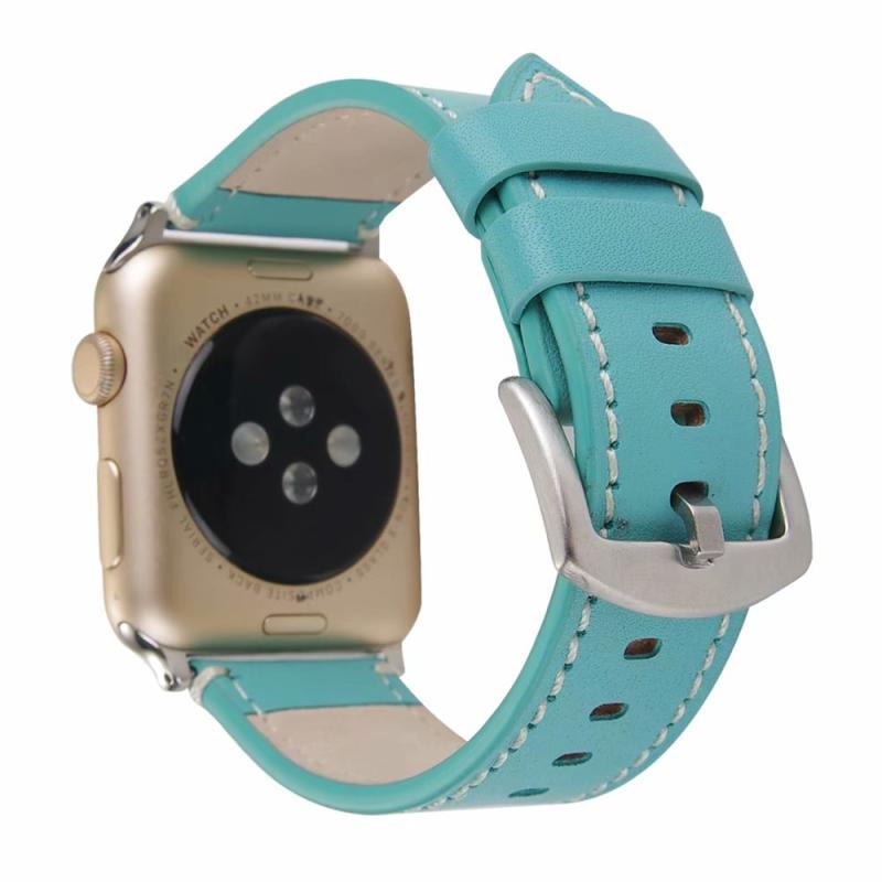 Kalfskin Genuine Leather Watchband Voor Apple Watch Series 6 & SE & 5 & 4 44mm / 3 & 2 & 1 42mm(Blauw)