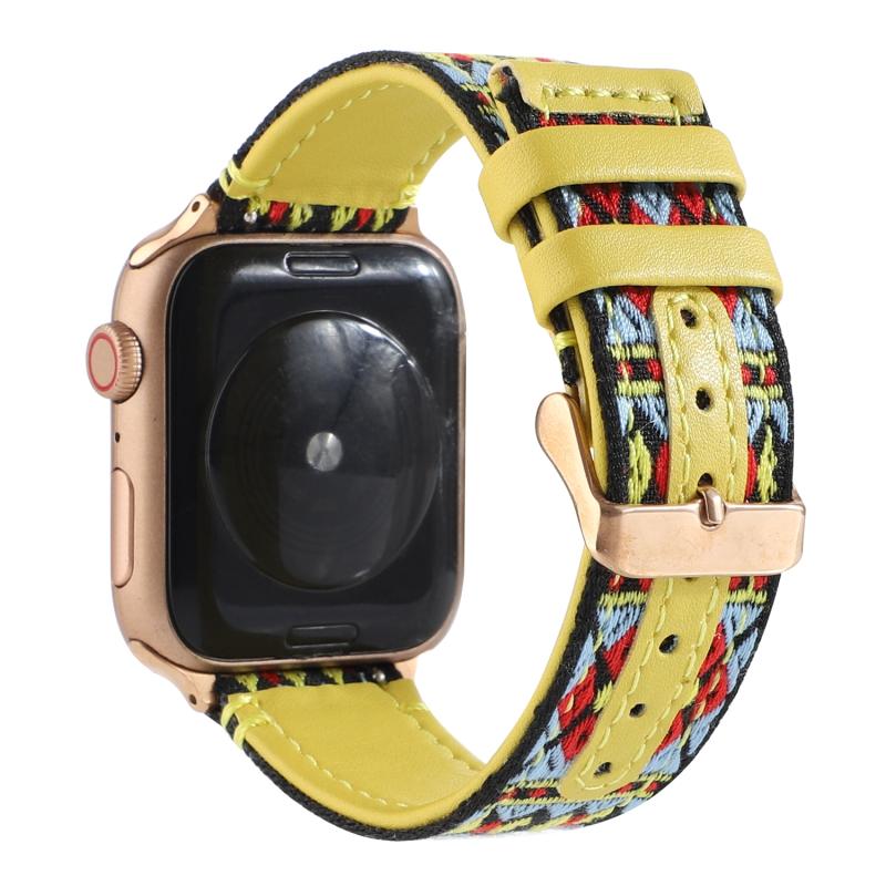 Etnisch lederen horlogeband voor Apple Watch Series 6 & SE & 5 & 4 40mm / 3 & 2 & 1 38mm(Geel)