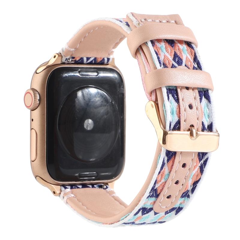 Etnisch lederen horlogeband voor Apple Watch Series 6 & SE & 5 & 4 40mm / 3 & 2 & 1 38mm(roze)