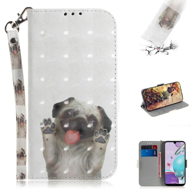 Voor LG K31 3D Colored Drawing Horizontale Flip Lederen Case met Holder & Card Slots & Wallet & Lanyard(Pug)