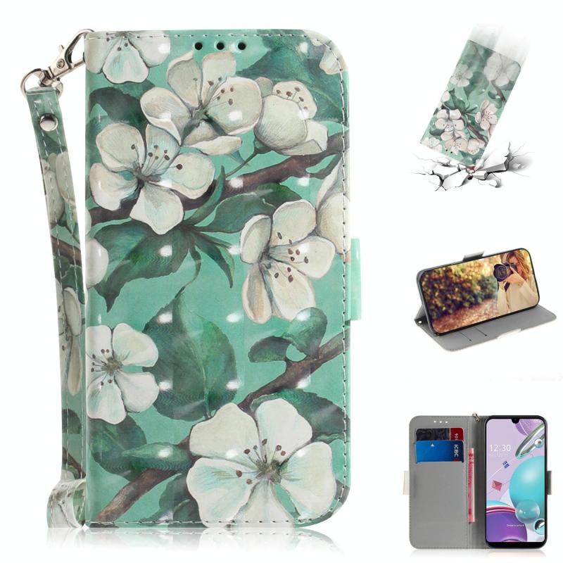 Voor LG K31 3D Gekleurde tekening Horizontale Flip Lederen kast met Holder & Card Slots & Wallet & Lanyard(Aquarel Flower)