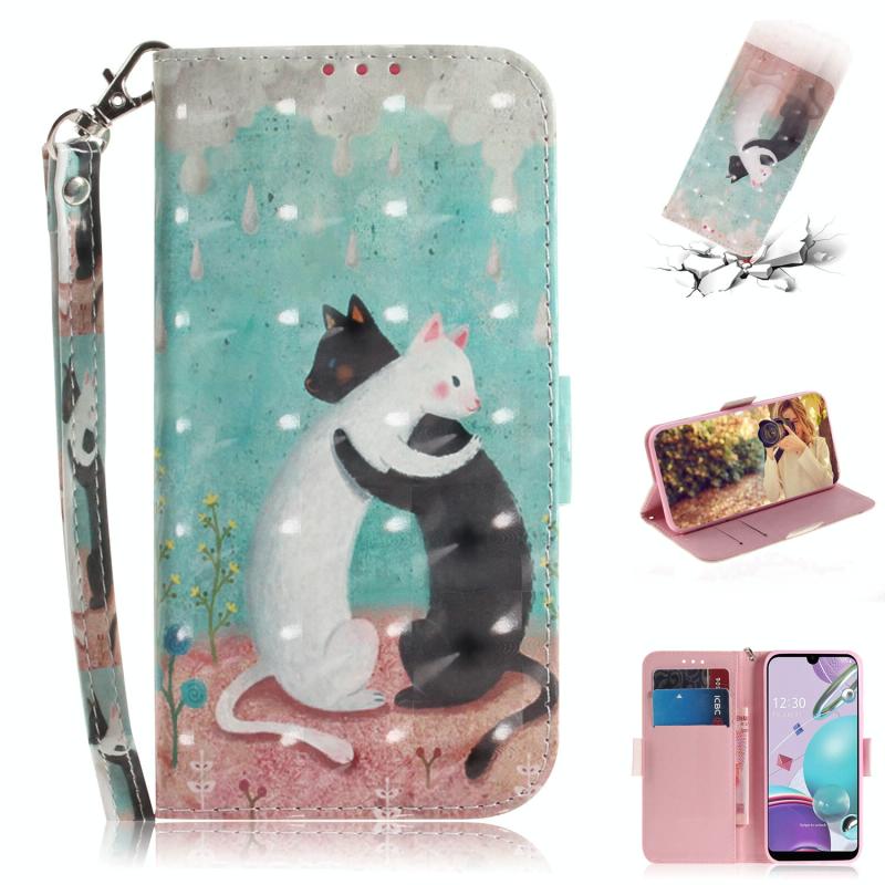 Voor LG Aristo 5 3D Colored Drawing Horizontale Flip Lederen Case met Holder & Card Slots & Wallet & Lanyard(Black White Cat)