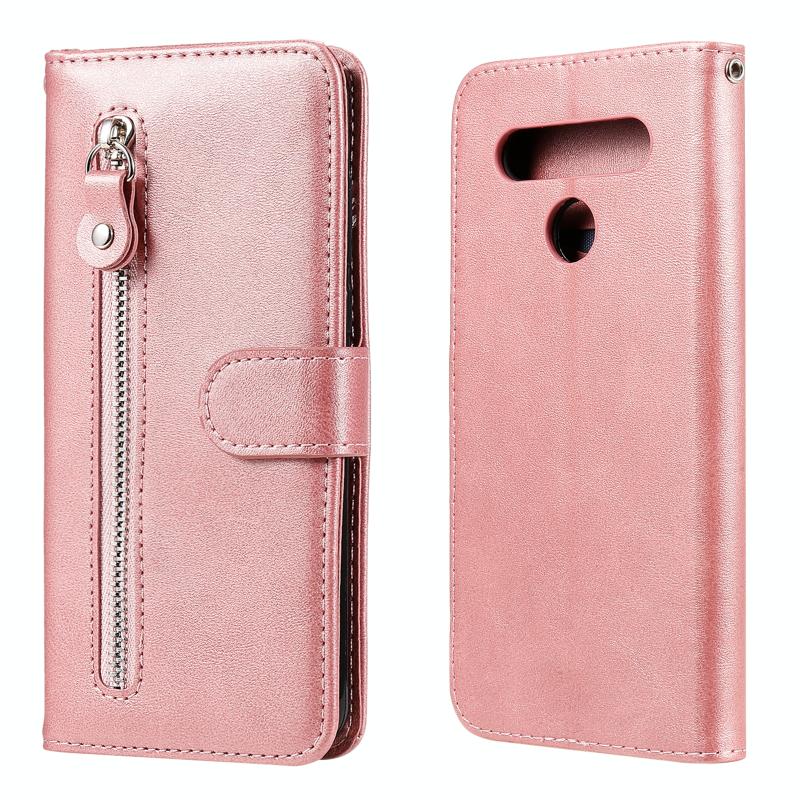 Voor LG K41S / K51S Fashion Calf Texture Zipper Horizontale Flip Lederen case met Holder & Card Slots & Wallet (Rose Gold)