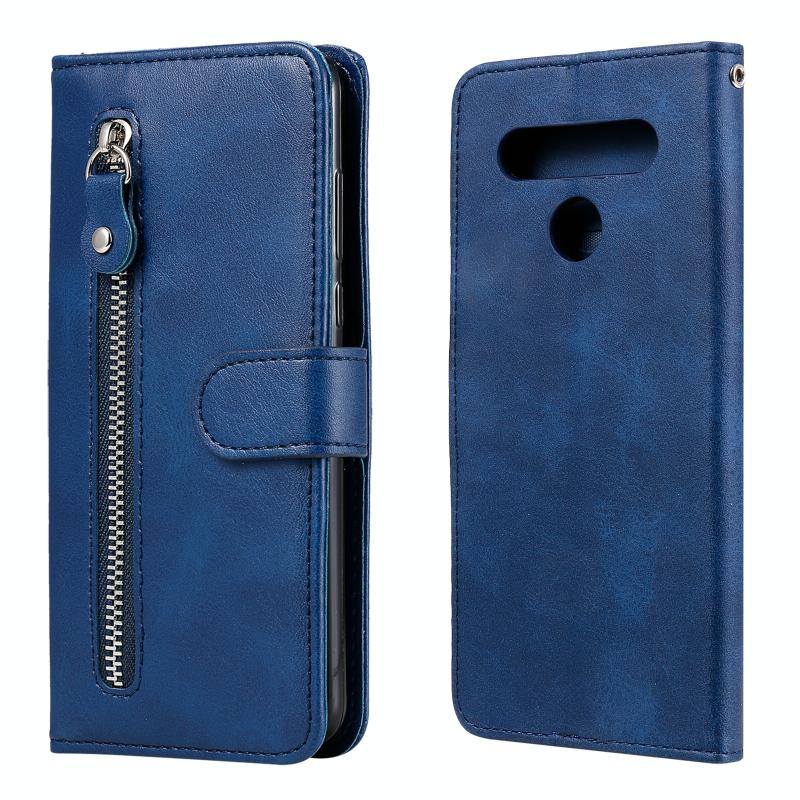 Voor LG K41S / K51S Fashion Calf Texture Zipper Horizontale Flip Lederen case met Holder & Card Slots & Wallet(Blauw)