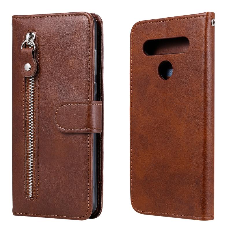 Voor LG K41S / K51S Fashion Calf Texture Zipper Horizontale Flip Lederen case met Holder & Card Slots & Wallet(Bruin)