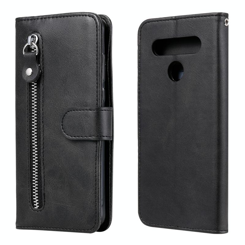 Voor LG K41S / K51S Fashion Calf Texture Zipper Horizontale Flip Lederen case met Holder & Card Slots & Wallet(Zwart)