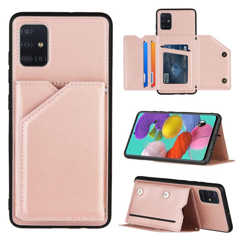 Voor Samsung Galaxy A51 Skin Feel PU + TPU + PC Back Cover Shockproof case met Card Slots & Holder & Photo Frame (Rose Gold)