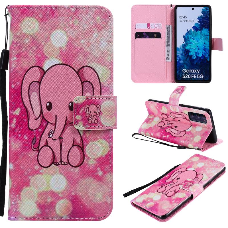 Voor Samsung Galaxy S20 FE Painted Pattern Horizontale Flip Lederen Case met Wallet & Holder & Card Slots & Lanyard(Pink Elephant)