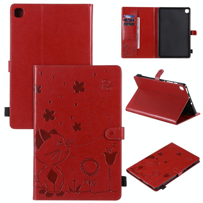 Voor Samsung Galaxy S6 Lite P610 Cat Bee Embossing Patroon Schokbestendige Tafel PC Beschermende Horizontale Flip Lederen Case met Houder & Kaart Slot