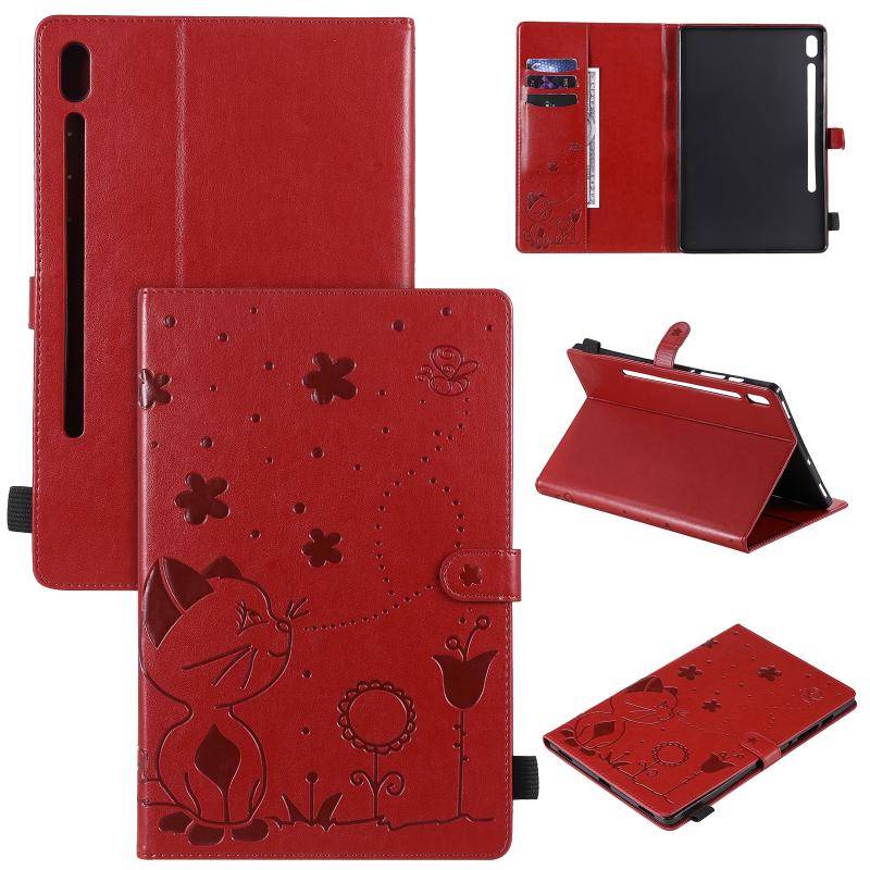 Voor Samsung Galaxy Tab S6 T860 Cat Bee Embossing Patroon Schokbestendige Tafel PC Beschermende Horizontale Flip Lederen Case met Houder & Kaart Slots