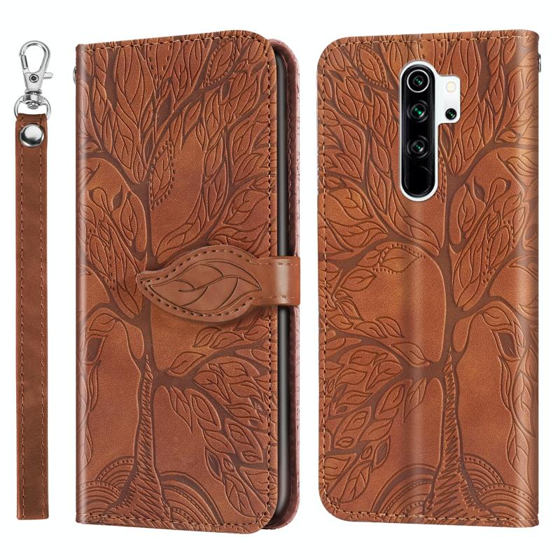 Voor Xiaomi Poco M2 Life of Tree Embossing Pattern Horizontale Flip Lederen Case met Holder & Card Slot & Wallet & Photo Frame & Lanyard(Bruin)