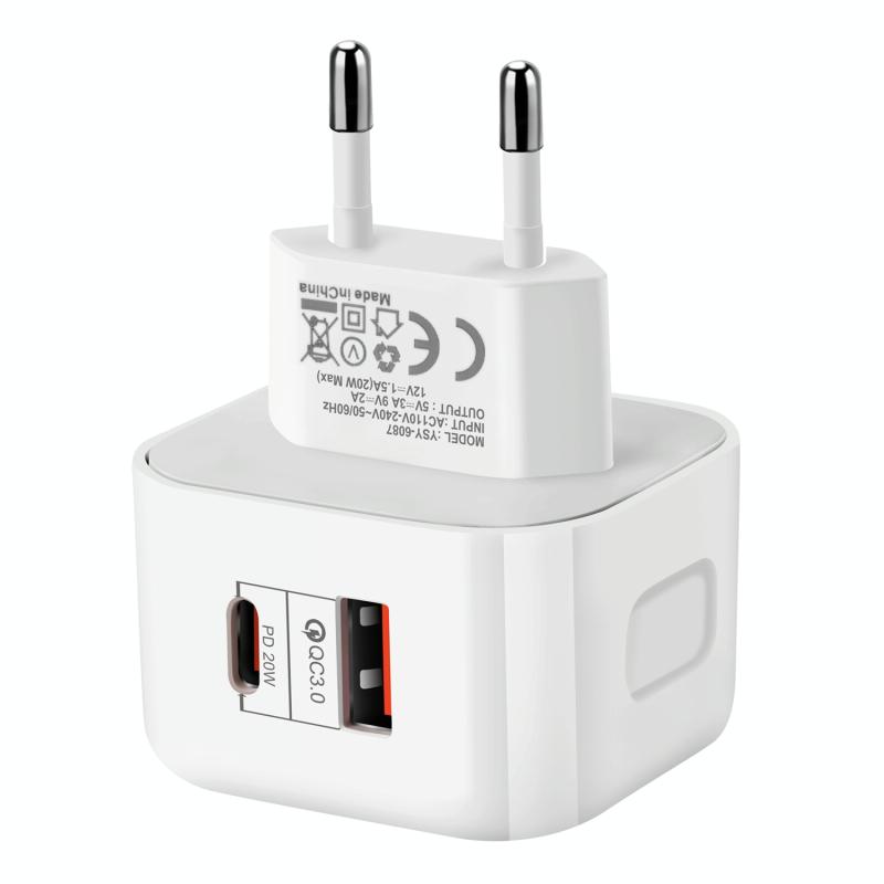 YSY-6087 20W PD + QC 3.0 Travel Charger Power Adapter EU-stekker