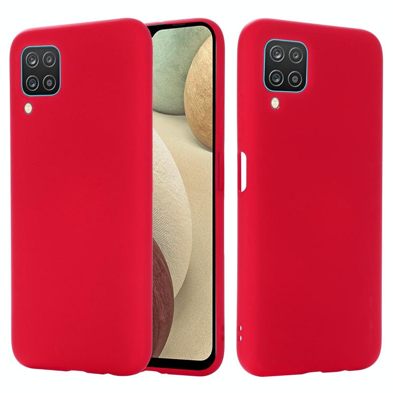 Voor Samsung Galaxy A12 Pure Color Liquid Siliconen Schokbestendige Full Coverage Case (Rood)