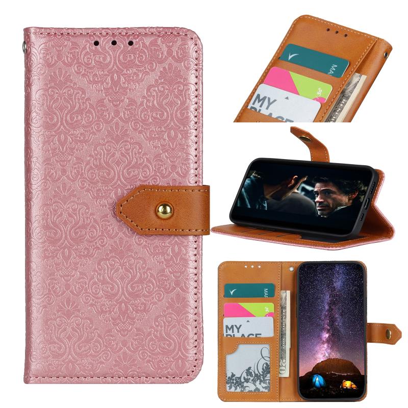 Voor Alcatel 1S (2020) European Floral Embossed Copper Buckle Horizontal Flip PU Leather Case with Holder & Card Slots & Wallet & Photo Frame (Pink)