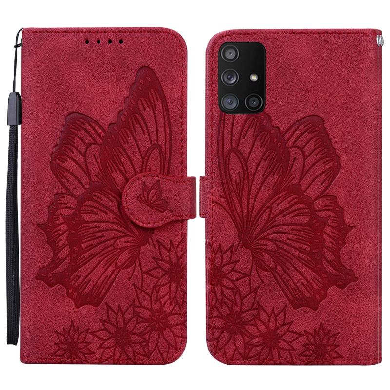 Voor Samsung Galaxy A71 Retro Skin Feel Butterflies Embossing Horizontal Flip Leather Case with Holder & Card Slots & Wallet(Red)