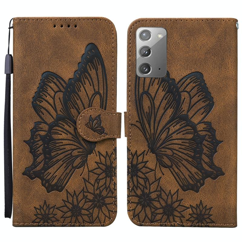 Voor Samsung Galaxy Note20 Retro Skin Feel Butterflies Embossing Horizontal Flip Leather Case with Holder & Card Slots & Wallet(Brown)