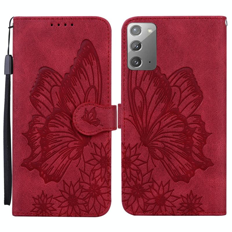 Voor Samsung Galaxy Note20 Retro Skin Feel Butterflies Embossing Horizontal Flip Leather Case with Holder & Card Slots & Wallet(Red)
