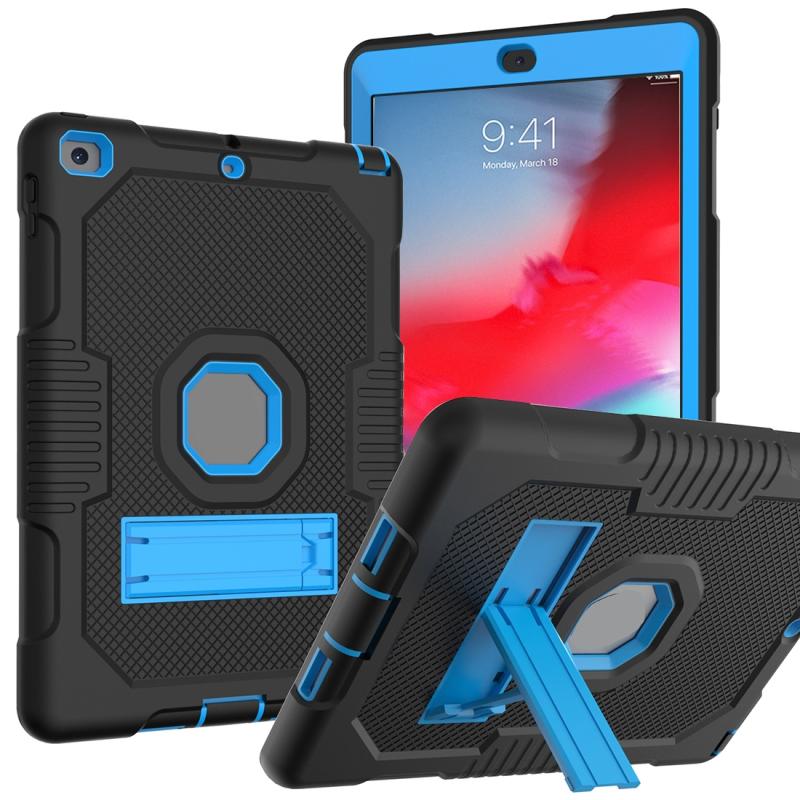 Contrastkleur robot schokbestendig siliconen + pc beschermende behuizing met houder voor iPad 9.7 (2017/2018)(zwart blauw)