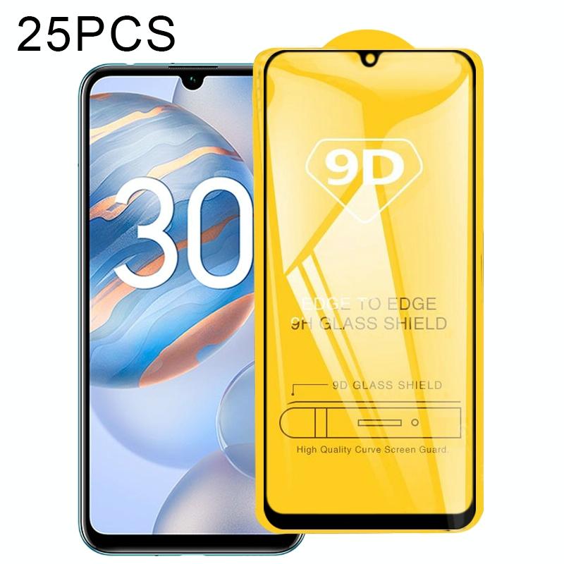 Voor Huawei Honor 30i 25 PCS 9D Full Glue Full Screen Tempered Glass Film