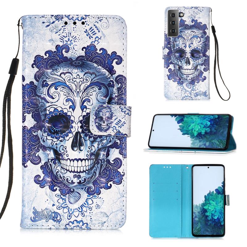 Voor Samsung Galaxy 21 5G 3D Painting Horizontale Flip Lederen Case met Holder & Card Slot & Wallet & Lanyard(Cloud Ghost Head)