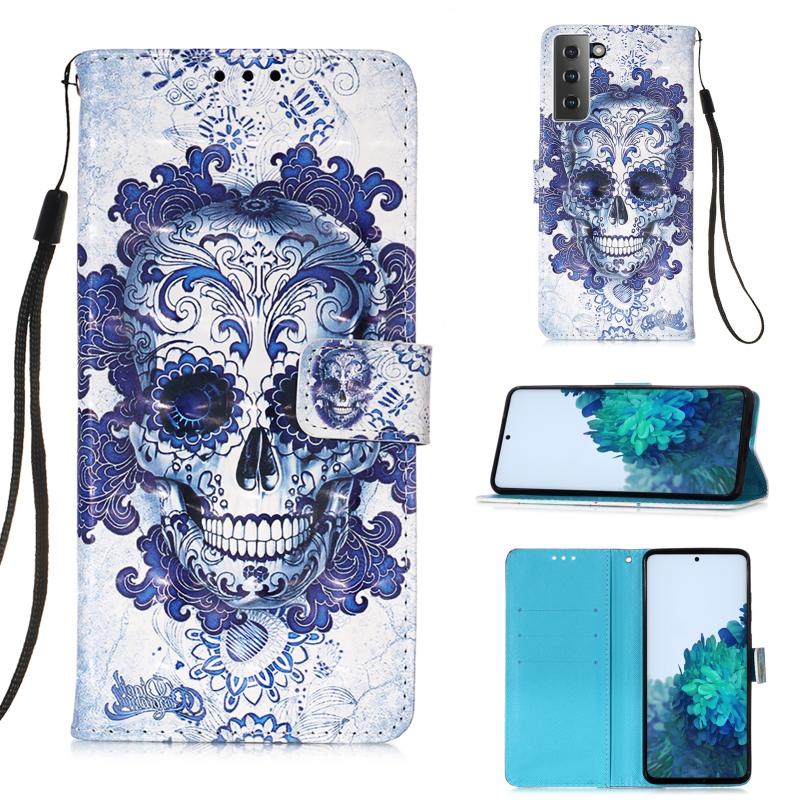 Voor Samsung Galaxy 21+ 5G 3D Painting Horizontale Flip Lederen Case met Holder & Card Slot & Wallet & Lanyard(Cloud Ghost Head)