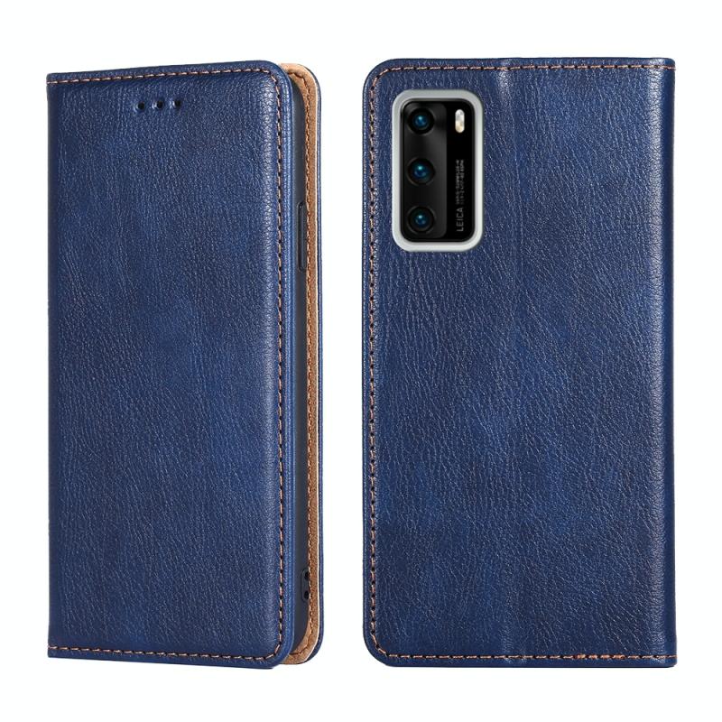 Voor Huawei P40 PU + TPU Gloss Oil Solid Color Magnetic Horizontal Flip Leather Case met Holder & Card Slot & Wallet(Blauw)