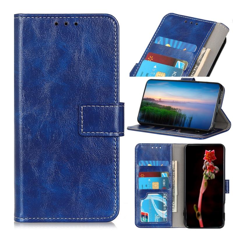 Voor HTC Desire 21 Pro 5G Retro Crazy Horse Texture Horizontale Flip Lederen Case met Houder & Card Slots > Fotolijst > Portemonnee (Blauw)