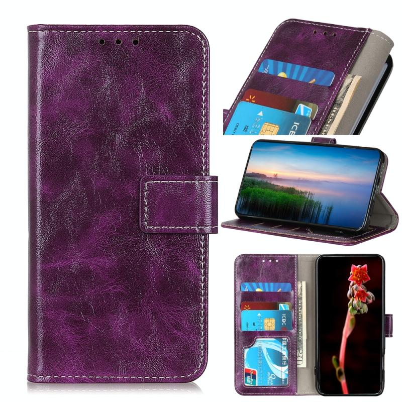 Voor HTC Desire 21 Pro 5G Retro Crazy Horse Texture Horizontale Flip Lederen Case met Houder & Card Slots > Fotolijst > Portemonnee (Paars)