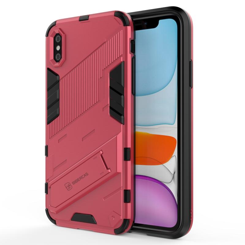 Punk Armor 2 in 1 PC + TPU Shockproof Case met onzichtbare houder voor iPhone X / XS (lichtrood)