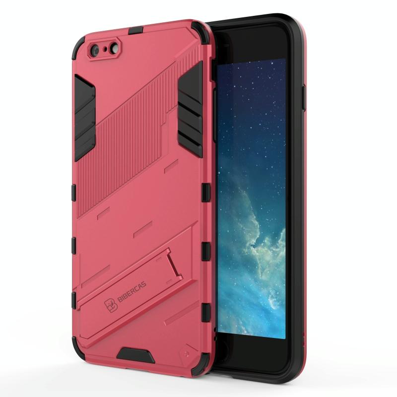 Punk Armor 2 in 1 PC + TPU Shockproof Case met onzichtbare houder voor iPhone 6 Plus & 6s Plus (Lichtrood)