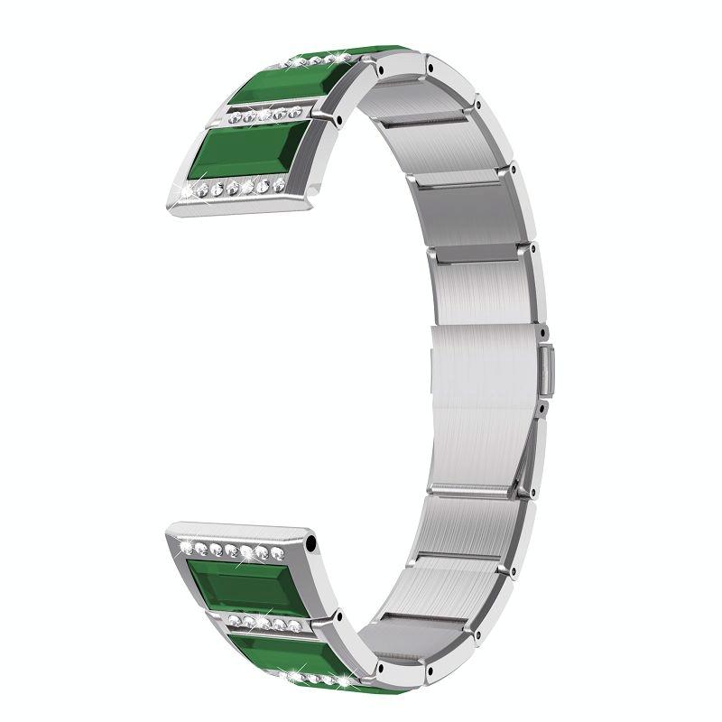 Voor Samsung Galaxy Watch 3 45mm Active Stainless Steel Diamond Encrusted Replacement Watchbands (Silver +Green)