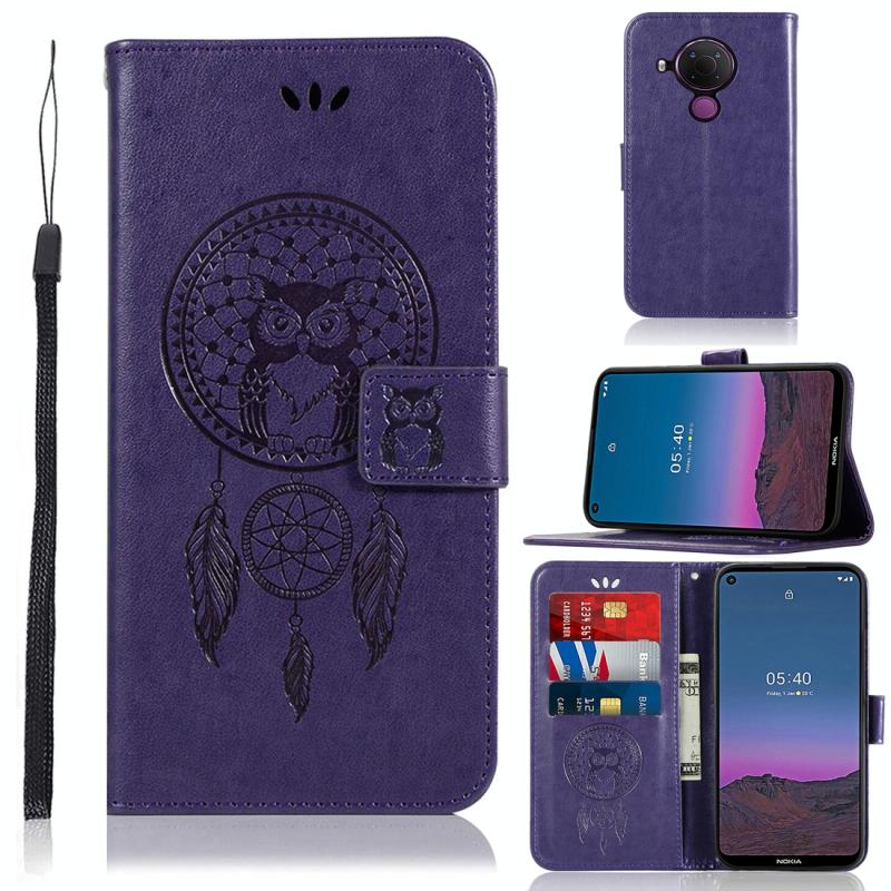 Voor Nokia 5.4 Wind Chime Owl Embossing Patroon Horizontale Flip Lederen Case met Houder & Card Slots > Portemonnee (Paars)