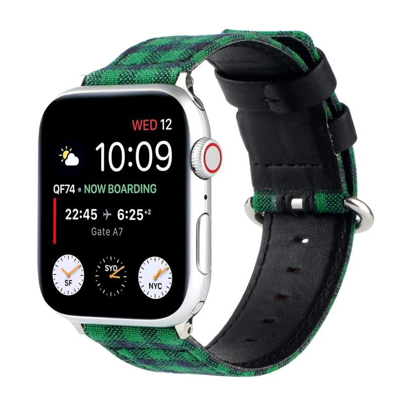 Raster patroon ronde gesp lederen horlogeband voor Apple Watch Series 6 & se & 5 & 4 44mm / 3 & 2 & 1 42mm (groen zwart)