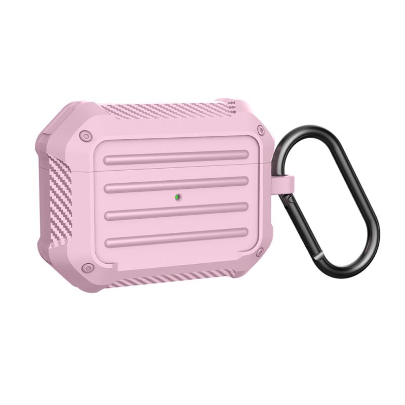 Draadloze oortelefoons schokbestendige koolstofvezel bagage TPU beschermhoes voor AirPods Pro (roze)