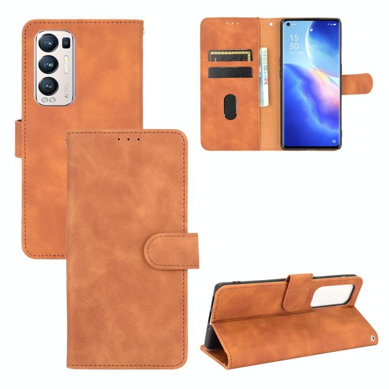 Voor OPPO Find X3 Neo Solid Color Skin Feel Magnetische Gesp Horizontale Flip Kalf Textuur PU Lederen Case met Houder &Kaart Slots &Portemonnee (Bruin