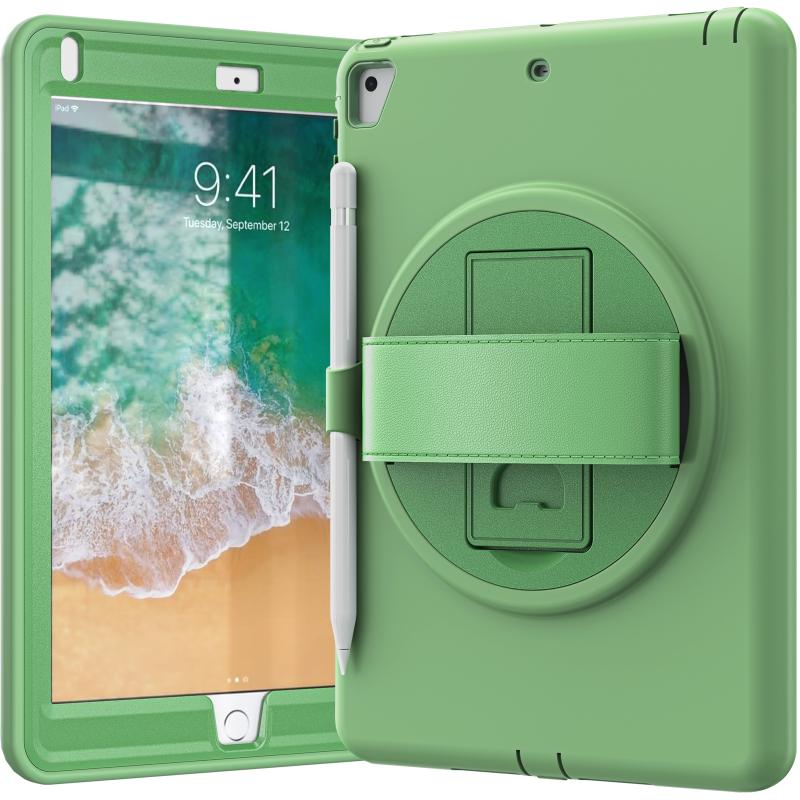 360 graden rotatie PC + TPU beschermende cover met houder & handriem en pensleuf voor Apple iPad Air 2 (Matcha Green)